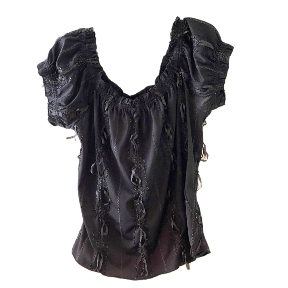 Selene Sport Black Shimmer Ribbon Off Shoulder Top Blouse Size XL